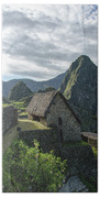 Ancient Ruins With Majestic Mountain Backdrop Beach Towel