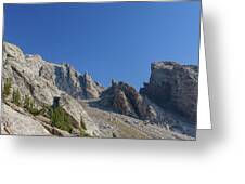 Majestic Mountain Peaks Under Blue Sky Greeting Card