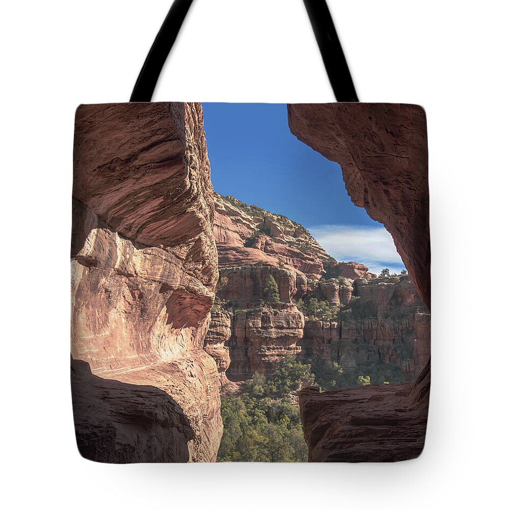 Canyon View Framed By Rocky Cliffs Tote Bag