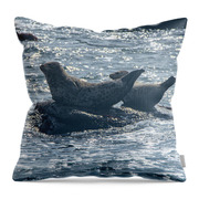 Seals Resting On Rocky Shoreline Throw Pillow