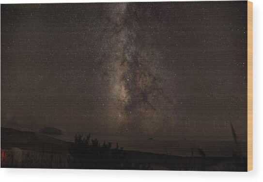 Milky Way Over Tranquil Shoreline Wood Print