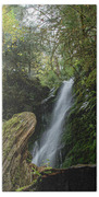 Serene Waterfall in Lush Forest Bath Towel