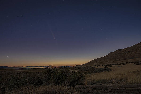 Sky Wall Art featuring the photograph Twilight Comet Over Desert Landscape by Brandon Wichmann