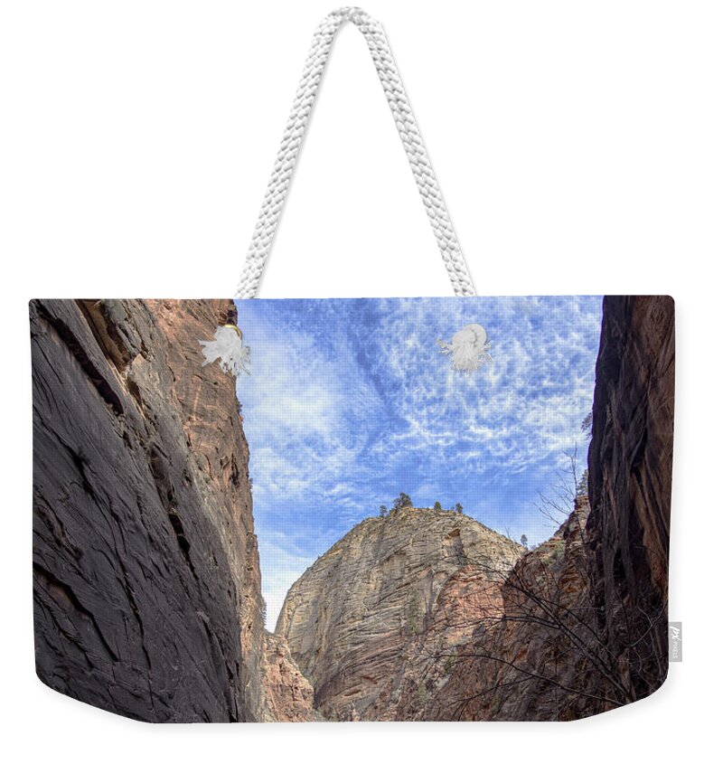 Towering Canyon Cliffs And Blue Sky Weekender Tote Bag