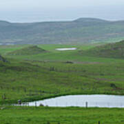 Tranquil Green Hills And Distant Sea Poster