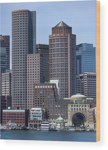 Boston Skyline by the Water Wood Print