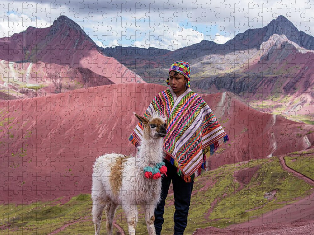 Peruvian Scene With Red Valley And Llama Jigsaw Puzzle
