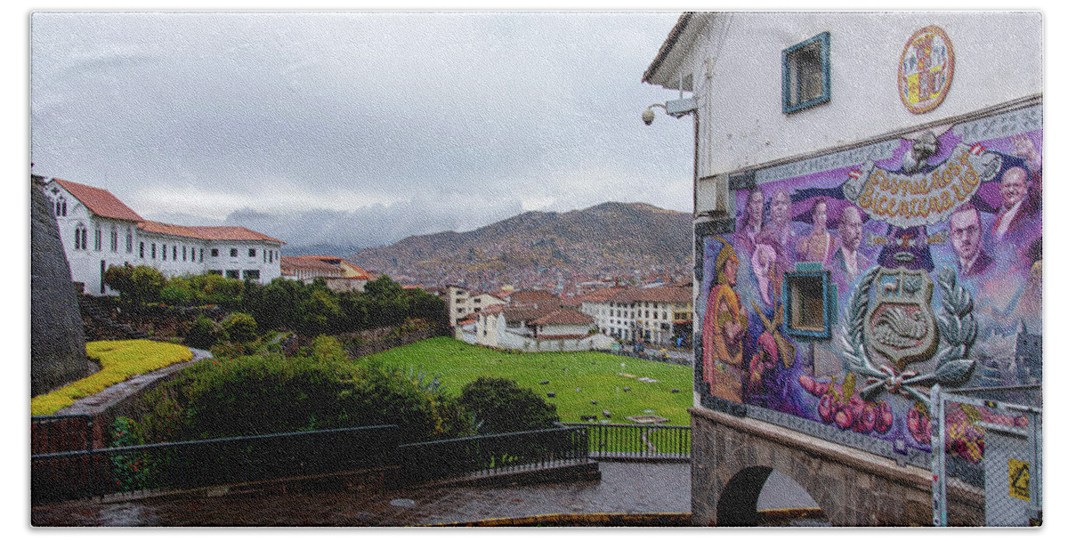 Street Scene with Colorful Mural Hand Towel