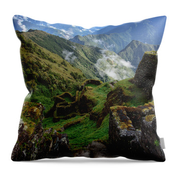 Mysterious Incan Ruins In The Mountains Throw Pillow