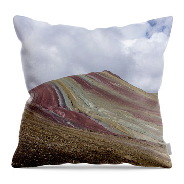 Colorful Mountain Range Under Cloudy Sky Throw Pillow