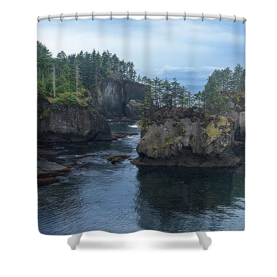 Serene Coastal Rocky Landscape Shower Curtain