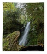Serene Waterfall in Lush Forest Fleece Blanket
