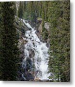 Waterfall Amidst Forest Landscape Metal Print