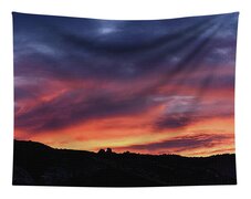 Vivid Twilight over Rocky Silhouette Tapestry