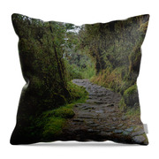 Moss-covered Path Through Lush Forest On The Inca Trail Throw Pillow