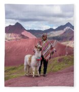 Peruvian Scene With Red Valley And Llama Fleece Blanket
