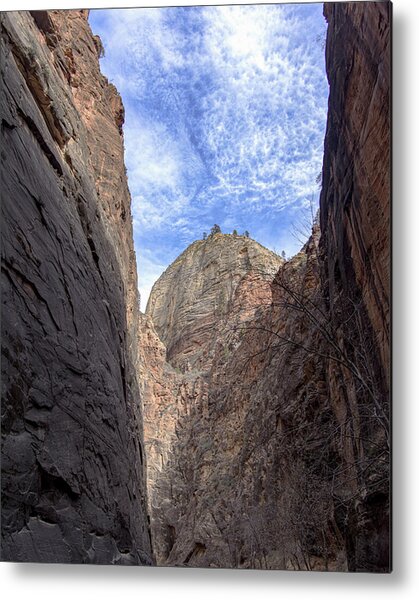 Towering Canyon Cliffs And Blue Sky Metal Print