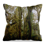 Moss-Covered Trees in a Dense Forest Throw Pillow