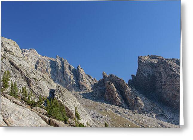 Majestic Mountain Peaks Under Blue Sky Greeting Card