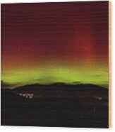 Northern Lights Over Mountain Range Wood Print