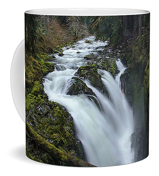 Serene Flow Through Mossy Forest Coffee Mug