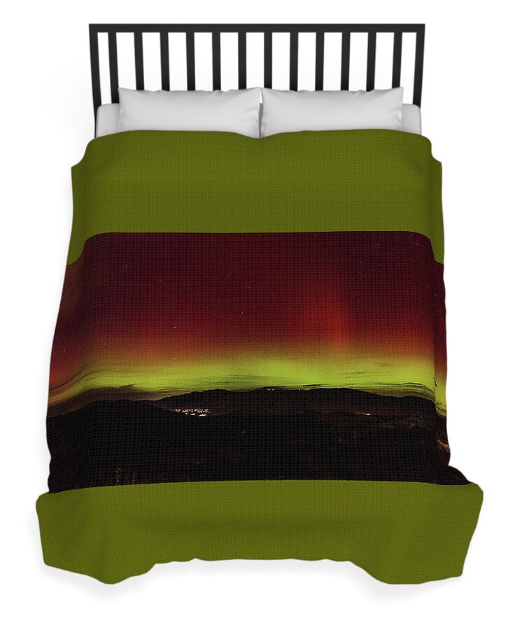 Northern Lights Over Mountain Range Duvet Cover