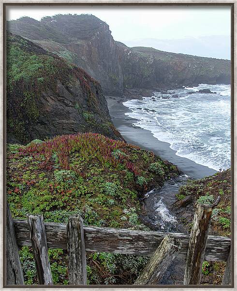 Rocky Coastline With Vibrant Foliage Framed Print