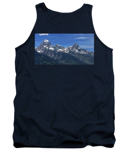 Snow-capped Teton Mountain Peaks Under Blue Sky Tank Top
