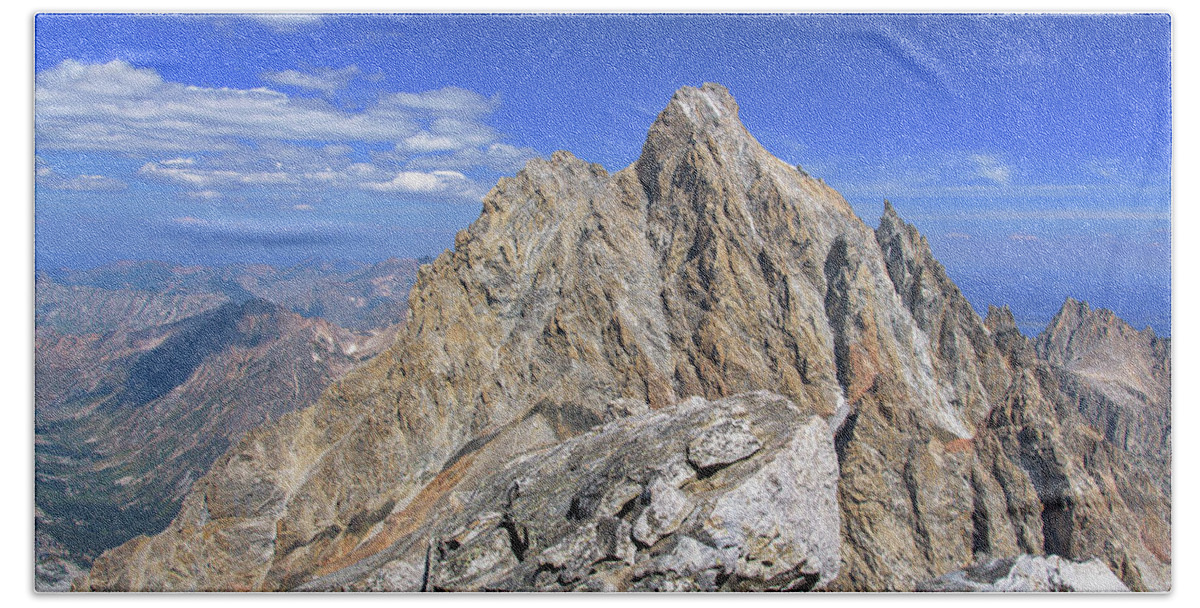 Majestic Mountain Peak Under Clear Skies Hand Towel