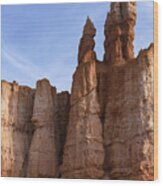 Majestic Rock Formations Under Blue Sky In Bryce Canyon National Park Wood Print