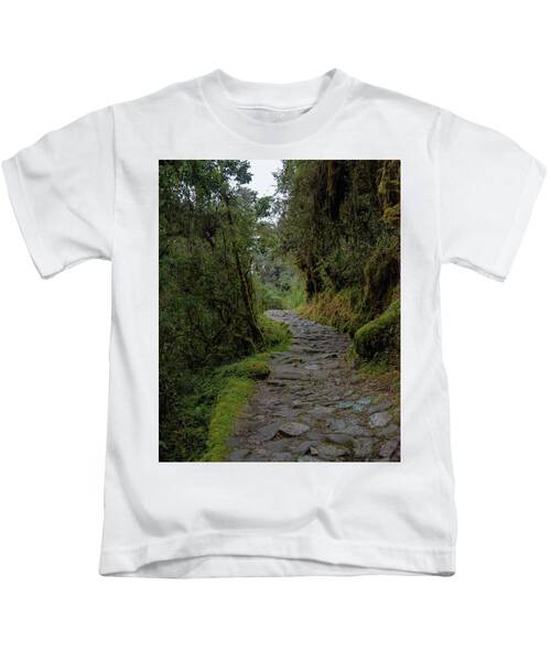 Moss-covered Path Through Lush Forest On The Inca Trail Kids T-Shirt