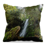 Serene Waterfall in Lush Forest Throw Pillow