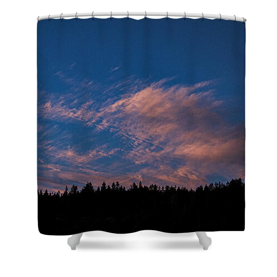 Twilight Over Forested Horizon Shower Curtain