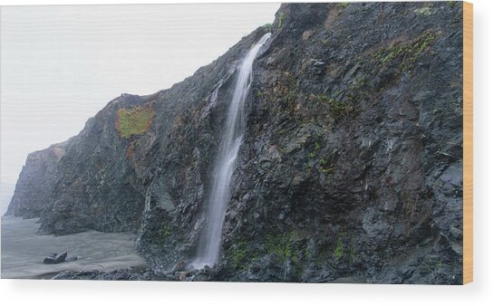 Secluded Coastal Waterfall Cascade Wood Print