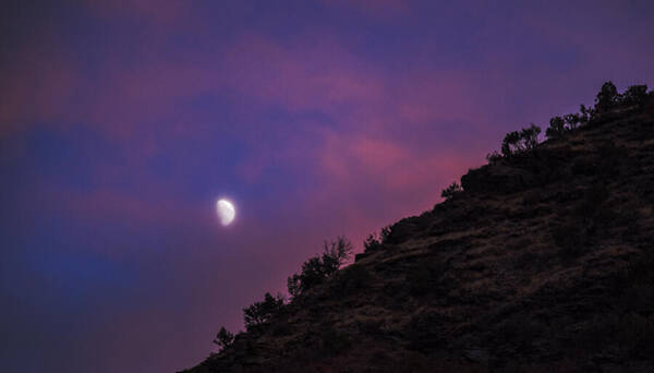 Moonlit Evening Over Silhouetted Hills Art Print