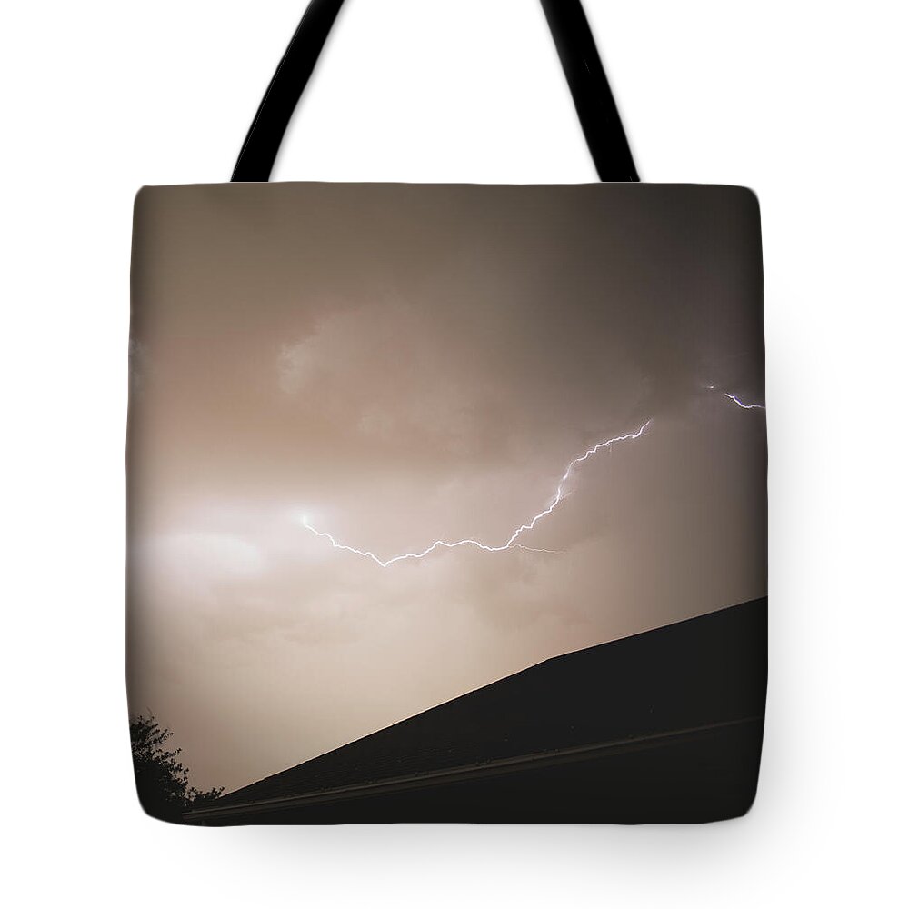 Lightning Illuminates Night Sky Tote Bag