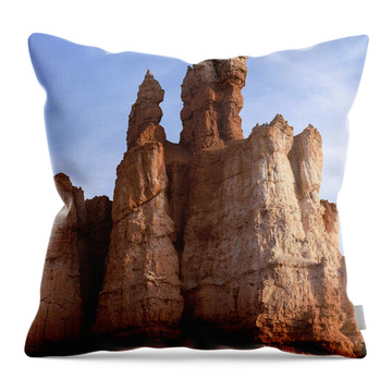 Majestic Rock Formations Under Blue Sky In Bryce Canyon National Park Throw Pillow