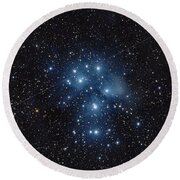 Pleiades Cluster in Cosmic Night Round Beach Towel by Brandon Wichmann