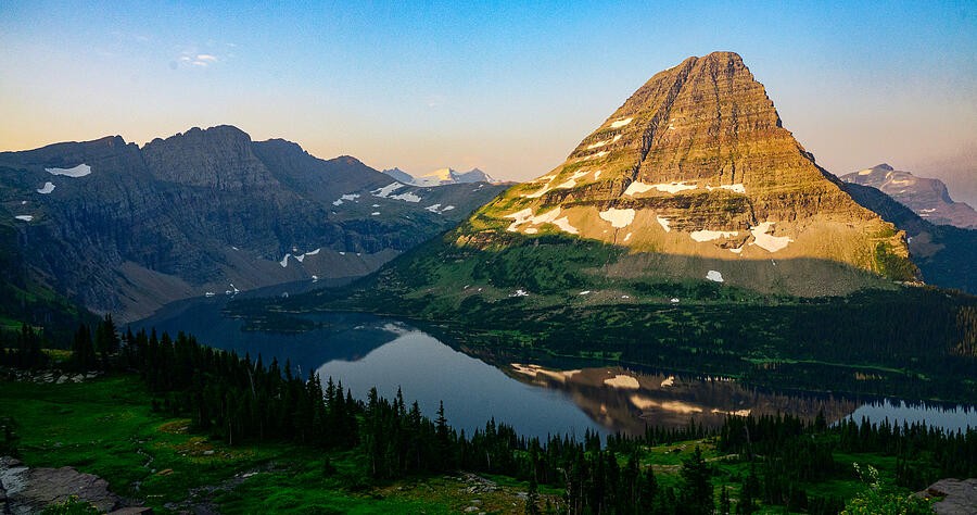 Golden Light on the Mountain Above the Lake