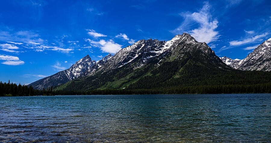 Snow-Streaked Peaks Across Blue Water