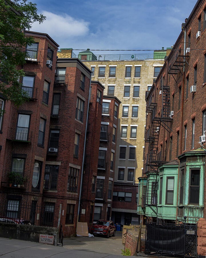 Brick Facades Along a Narrow City Street