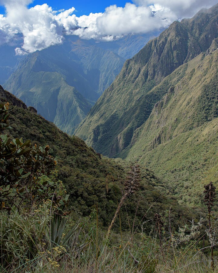 Sunlit Green Slopes Above the Deep Mountain Valley