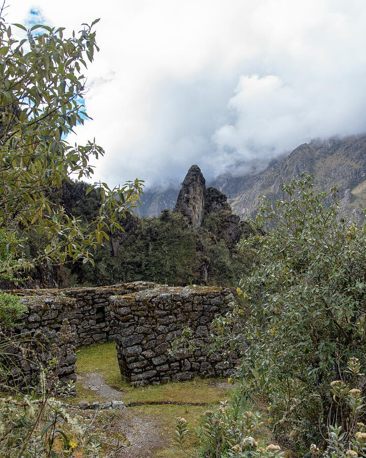 Stone Walls Below a Narrow Rocky Pinnacle
