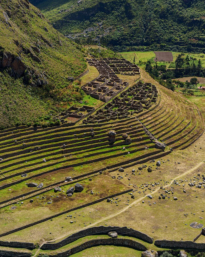 Curving Green Terraces Below the Stone Ruins