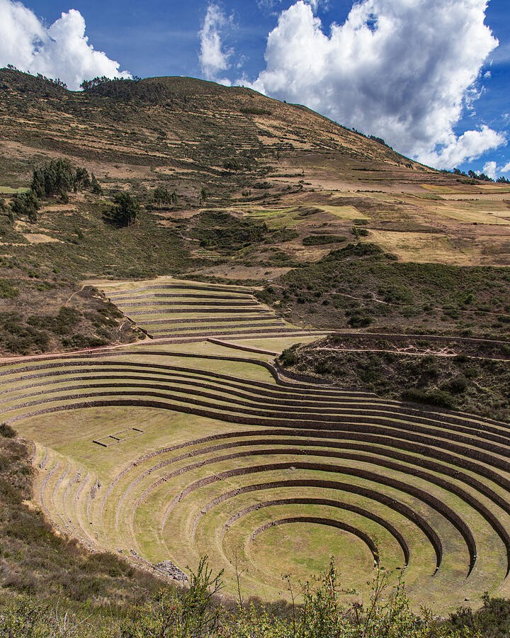 Concentric Terraces Under a White Cloud