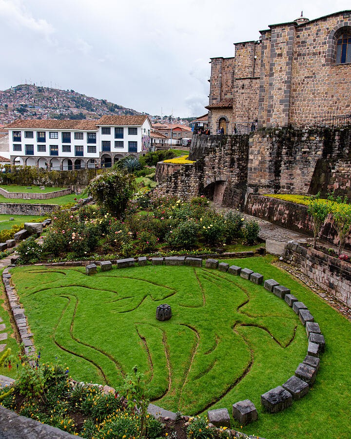 A Curved Garden Beside the Stone Building
