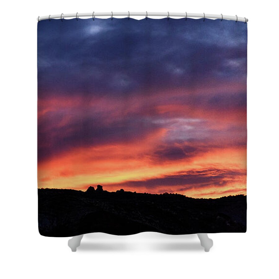 Vivid Twilight over Rocky Silhouette Shower Curtain