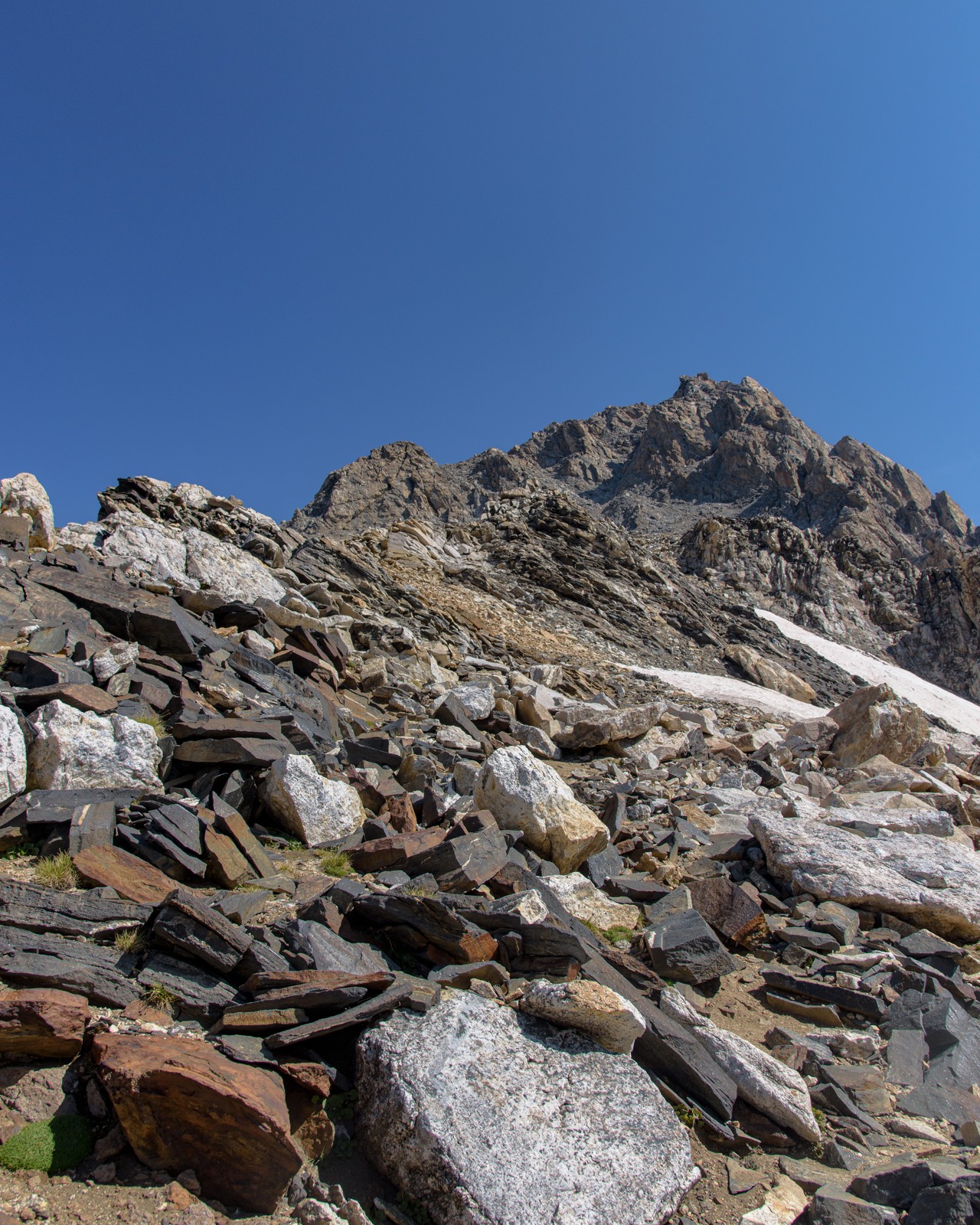 Looking up toward Middle Teton from the saddle